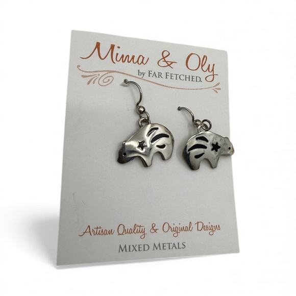 Far Fetched Bear with Resin Dangle Earrings Silver Plated Earwires Alpaca - Picture 2 of 5